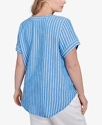 Ruby Rd. Plus Yarn Dye Stripe Embellished Tie Front Top