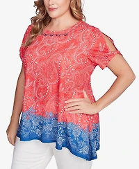 Ruby Rd. Plus Americana Embellished Jersey Crew Neck Top