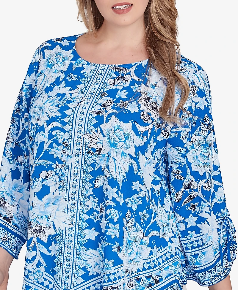 Ruby Rd. Plus Bohemian Batik Floral Border Print Crepe Tunic Top