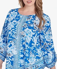 Ruby Rd. Plus Bohemian Batik Floral Border Print Crepe Tunic Top
