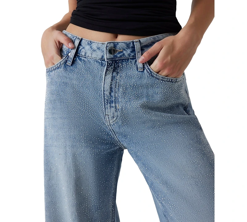 Guess Women's Bellflower Shine & Sequins Wide-Leg Jeans