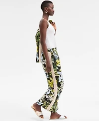 On 34th Women's Leaf-Print Crochet-Trim Wide-Leg Pants, Exclusively at Macy's
