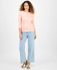 Style & Co Petite Spotty Airy Floral-Print Pima Cotton Top, Exclusively at Macy's