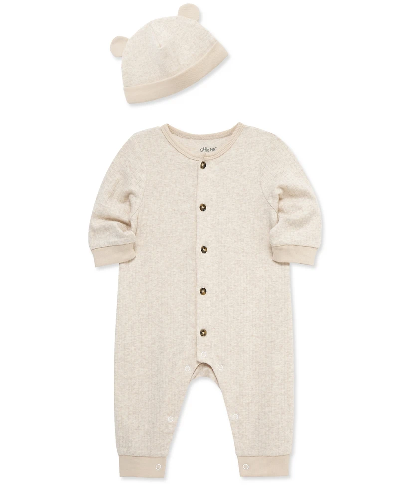 Little Me Baby Button-Down Coverall & Hat Set