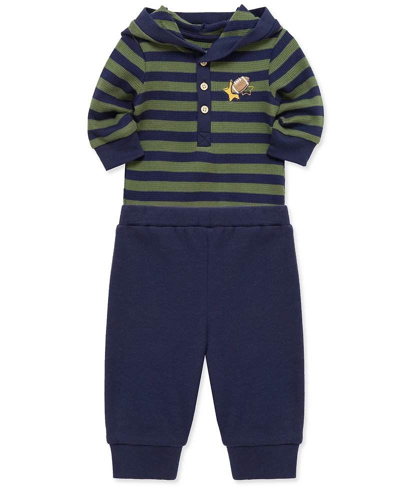 Little Me Baby Boys Cotton Hooded Football Bodysuit & Pants Set