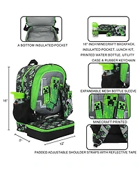 Minecraft Creepers 5-Piece 16" Backpack Set For School & Travel