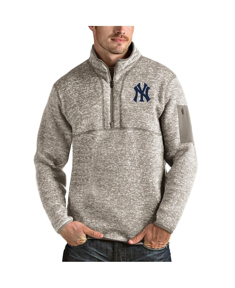 Antigua Men's Oatmeal New York Yankees Fortune Quarter-Zip Pullover Jacket