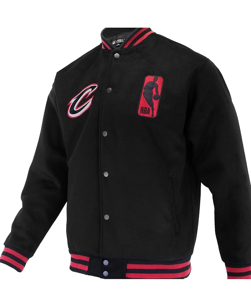 Fisll Men's and Women's Black Cleveland Cavaliers Logo Man Shadow Collection Full-Snap Varsity Jacket