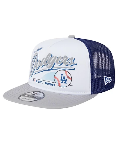 New Era Men's White/Gray Los Angeles Dodgers Retro Script Trucker 9FIFTY Snapback Hat