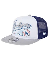 New Era Men's White/Gray Los Angeles Dodgers Retro Script Trucker 9FIFTY Snapback Hat