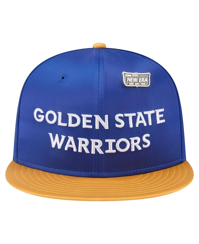 New Era Men's Royal/Gold Golden State Warriors Throwback Satin Vintage Pin Two-Tone 59FIFTY Fitted Hat