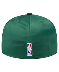 New Era Men's Kelly Green/Black Boston Celtics Throwback Satin Vintage Pin Two-Tone 59FIFTY Fitted Hat