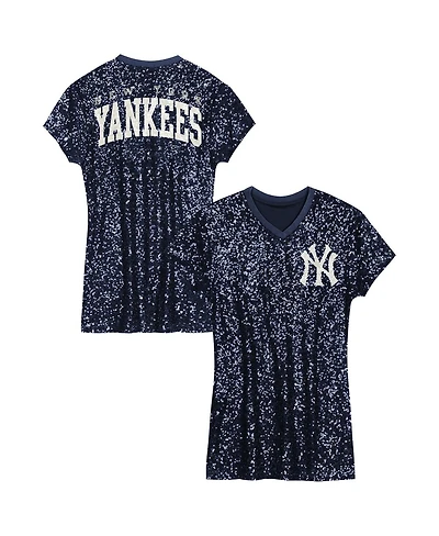 Outerstuff Big Girls Navy New York Yankees Sequin V-Neck Dress
