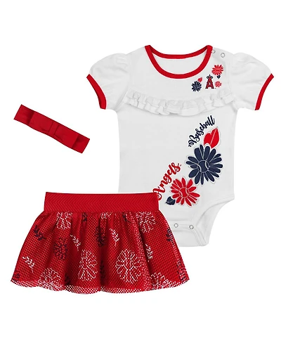 Outerstuff Newborn 3-Piece White/Red Los Angeles Angels Sweet Catcher Bodysuit, Headband and Skirt Set