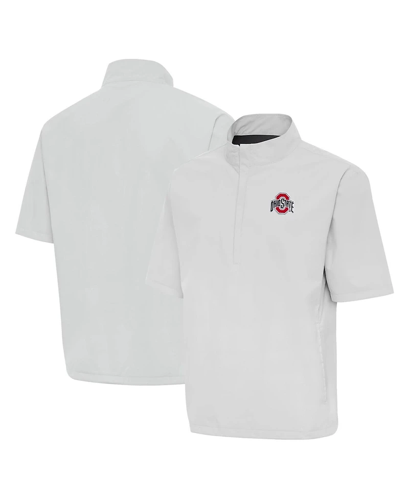 Antigua Men's Gray Ohio State Buckeyes Brisk Short Sleeve Quarter-Zip Windshirt Hoodie