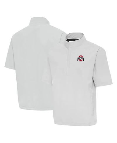 Antigua Men's Gray Ohio State Buckeyes Brisk Short Sleeve Quarter-Zip Windshirt Hoodie