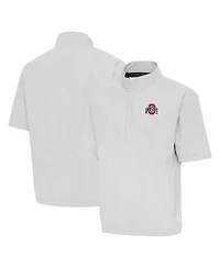 Antigua Men's Gray Ohio State Buckeyes Brisk Short Sleeve Quarter-Zip Windshirt Hoodie