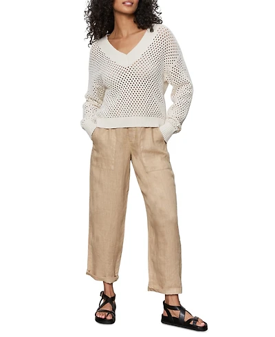 Sanctuary Women's Airy Openwork Cotton V-Neck Sweater