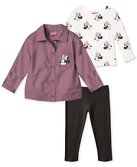Disney Baby Girls Minnie Mouse Jacket, Top & Ribbed Leggings, 3 Piece Set