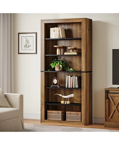 Tribesigns 74.4'' Tall Bookcase, 7 Tiers Wood Open Display Floor Bookshelf, Vintage Open Display Storage Shelves Tv Stand for Home Office, Living Room