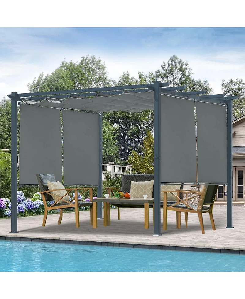 Aoodor 10 x 10 ft Outdoor Pergola with Retractable Canopy 4 Pieces Patio Sun Shade Shelter - Light Gray