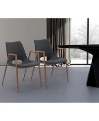 Set of Two Upholstered Faux Leather Open Back Dining Arm Chairs