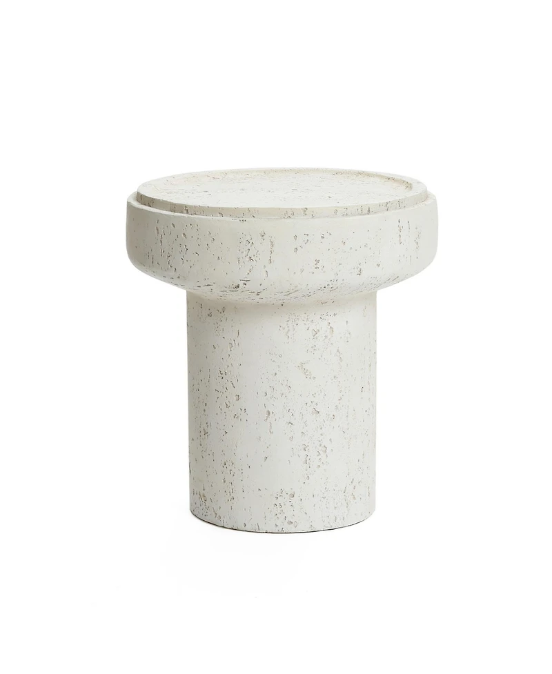 LuxenHome Off White MgO Round 18.5-Inch Tall Side Table, Indoor and Outdoor