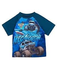 Monster Jam Toddler Boys Grave Digger El Toro Loco Megalodon T-Shirt Tank Top and French Terry Shorts 3 Piece Set to