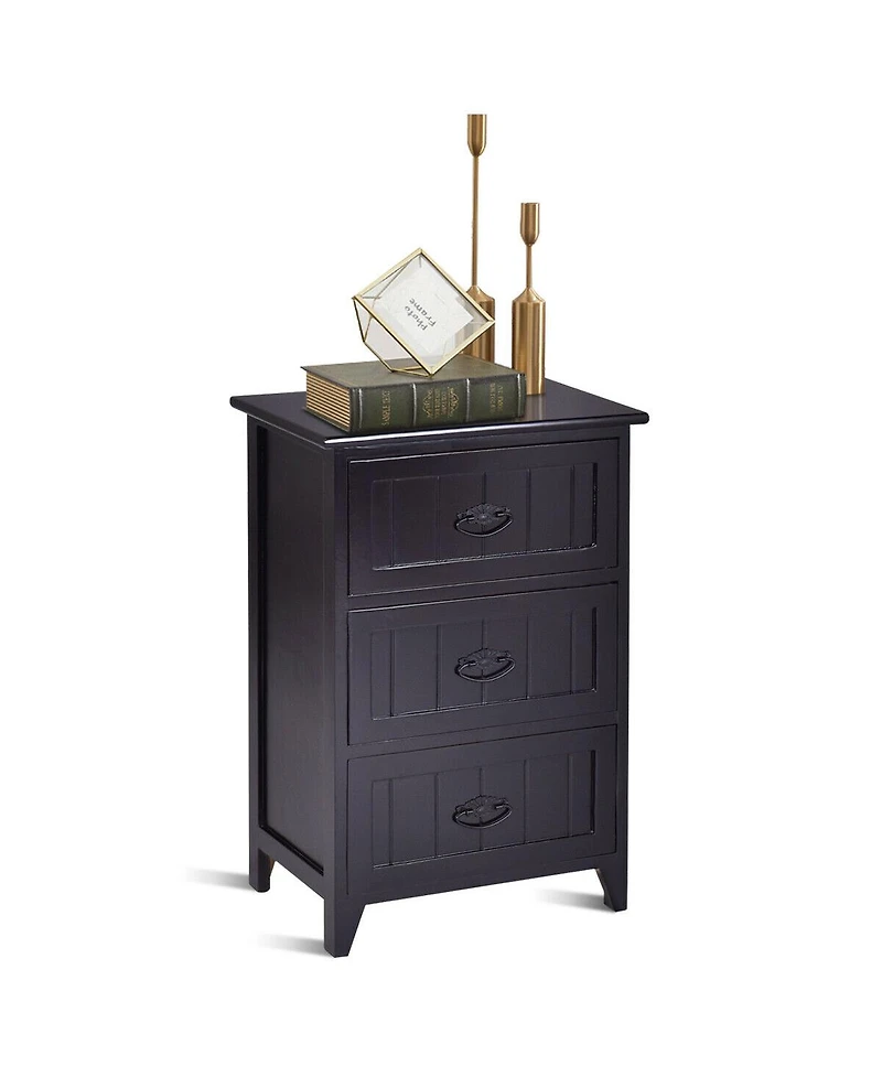 Gymax 2 Pcs 3 Drawers Nightstands End Table Storage Wood Side Bedside