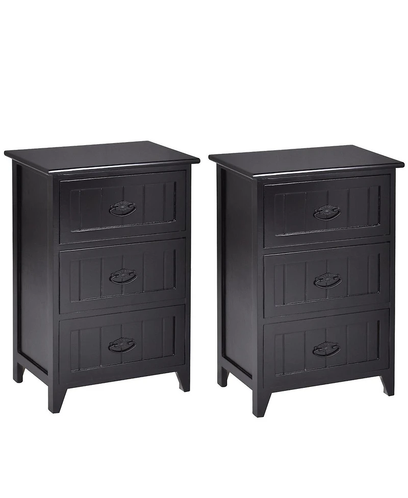 Gymax 2 Pcs 3 Drawers Nightstands End Table Storage Wood Side Bedside