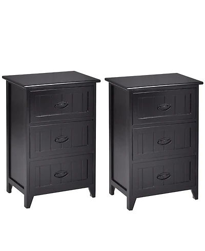 Gymax 2 Pcs 3 Drawers Nightstands End Table Storage Wood Side Bedside