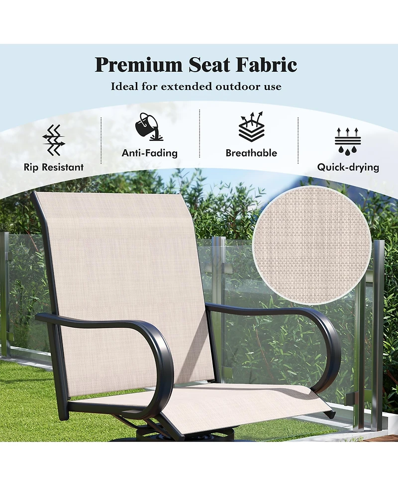 Gymax Outdoor Swivel Bar Stool Set of 4 w/Breathable Fabric and Heavy Duty Metal Frame