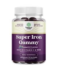 Super Iron Gummy, Chewable Iron Supplement for Women and Men with Vitamin C for Higher Absorption, Grape Flavor, Nature's Craft 30ct