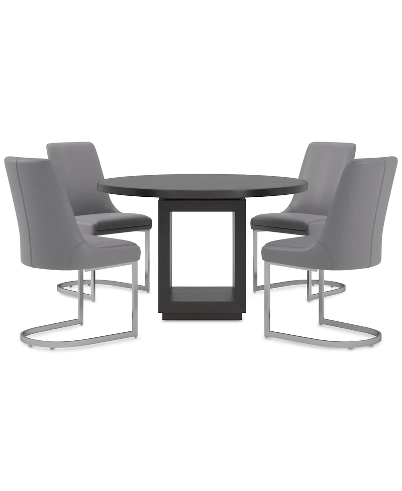 Tivie 5-Pc. Dining Set (Round Table & 4 Metal Chairs)