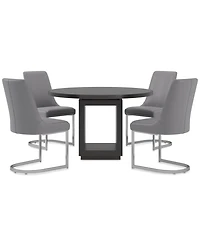 Tivie 5-Pc. Dining Set (Round Table & 4 Metal Chairs)