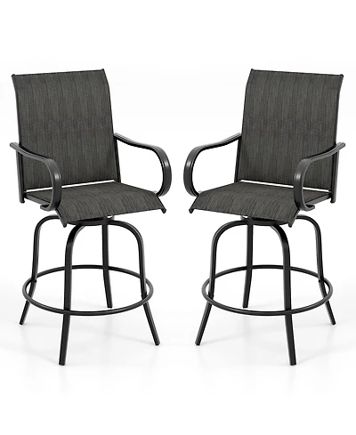 Gymax Outdoor Swivel Bar Stool Set of 2 w/Breathable Fabric and Heavy Duty Metal Frame Navy