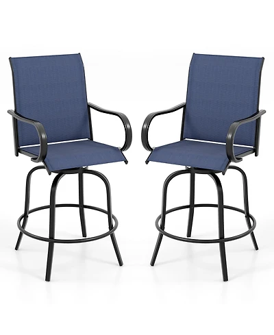 Gymax Outdoor Swivel Bar Stool Set of 2 w/Breathable Fabric and Heavy Duty Metal Frame Navy