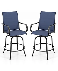 Gymax Outdoor Swivel Bar Stool Set of 2 w/Breathable Fabric and Heavy Duty Metal Frame Navy