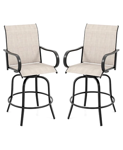 Gymax Outdoor Swivel Bar Stool Set of 2 w/Breathable Fabric and Heavy Duty Metal Frame Navy