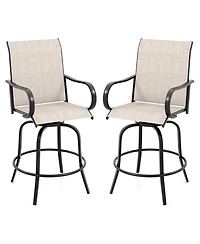 Gymax Outdoor Swivel Bar Stool Set of 2 w/Breathable Fabric and Heavy Duty Metal Frame Navy