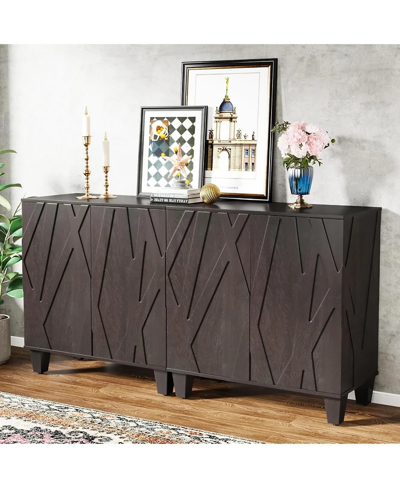 Tribesigns Sideboard Buffet Storage Cabinet Set of 2, Retro Kitchen Sideboard Cabinet with Adjustable Shelves 55" Accent Cabinet with Doors for D