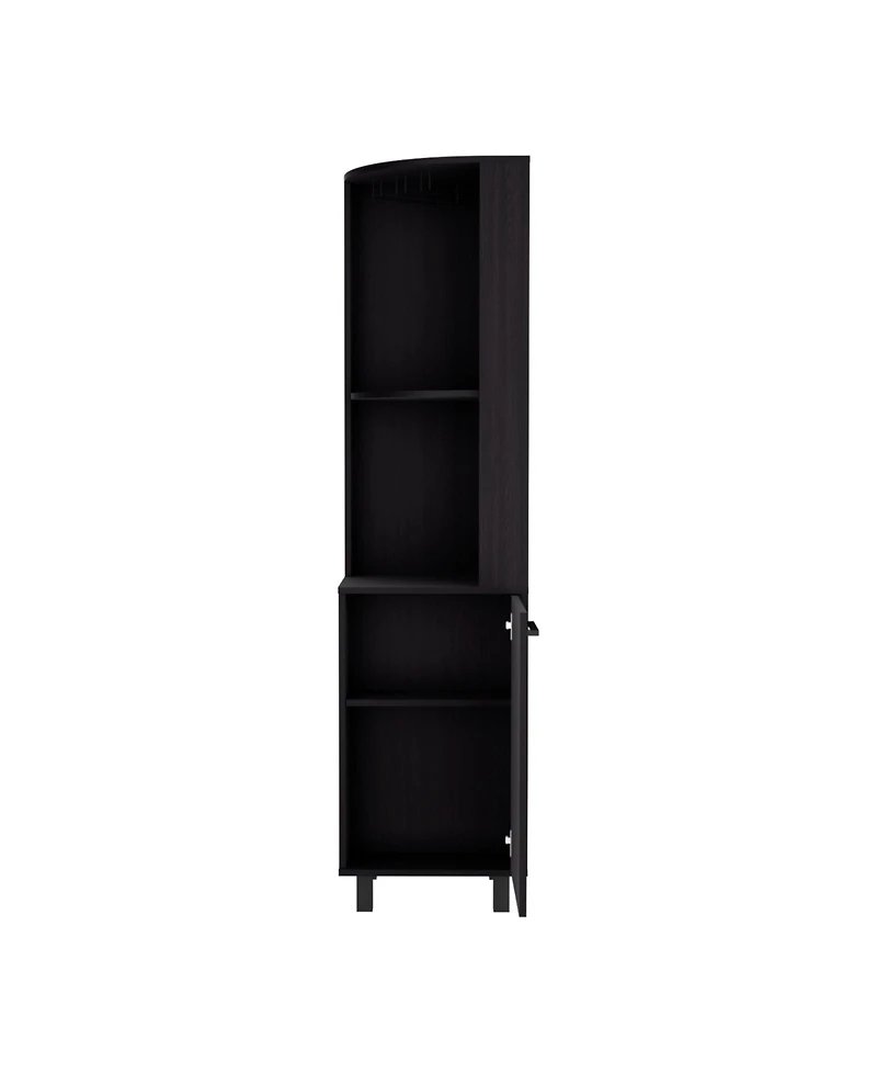 Morocco Corner Bar Single Door Cabinet Two Shelves, Ten Built-in Wine Rack, Interior Black