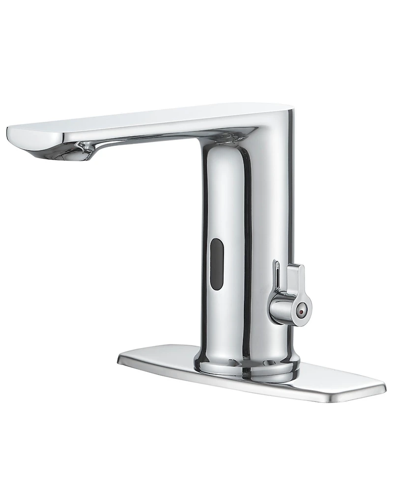 Automatic Sensor Touchless Single Hole Bathroom Sink Faucet With Temperature Mixing Valve In
