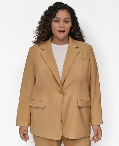 Dkny Plus Sueded Canvas One-Button Blazer