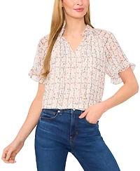 CeCe Women's Floral-Print Ruffled Top