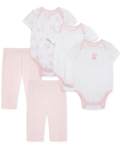 Little Me Baby Girls Cotton Bears Bodysuits & Pants, 5 Piece Set
