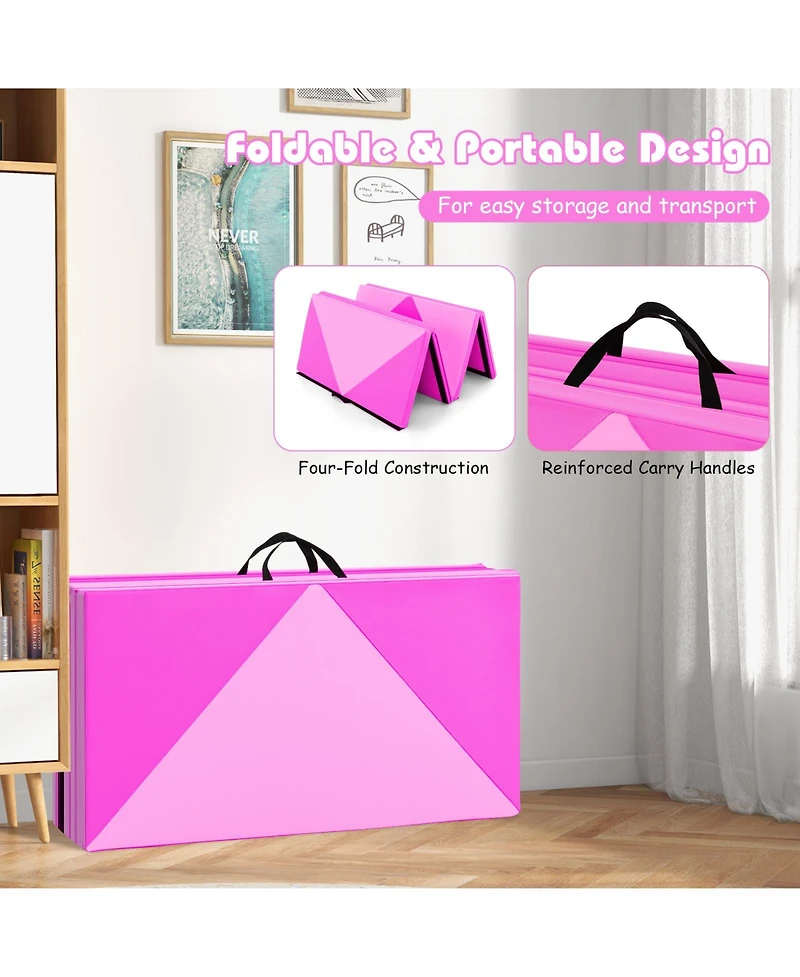 8 Feet Pu Leather Folding Gymnastics Mat with Hook and Loop Fasteners