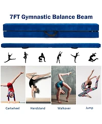 7 Feet Folding Portable Floor Balance Beam with Handles for Gymnasts