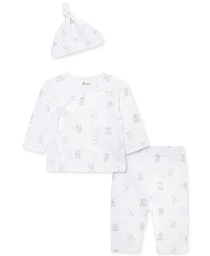 Little Me Baby Boys Bears Cotton Hat, Top & Pants Set