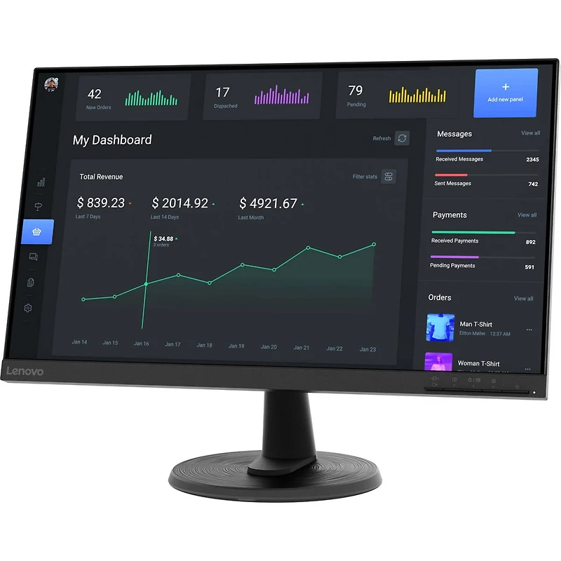 Lenovo D24-40 23.8" 16:9 Full Hd Va Wled Lcd Monitor, Raven Black